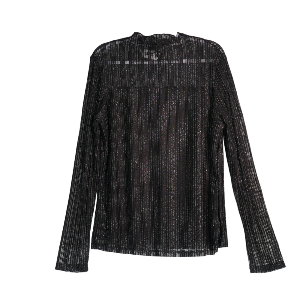 Sheer Turtleneck Womens Size XL Black Gold Metallic Partially Lined Lightweight